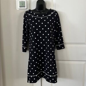 Lands' End Navy Blue and White Polka Dot Shift Dress